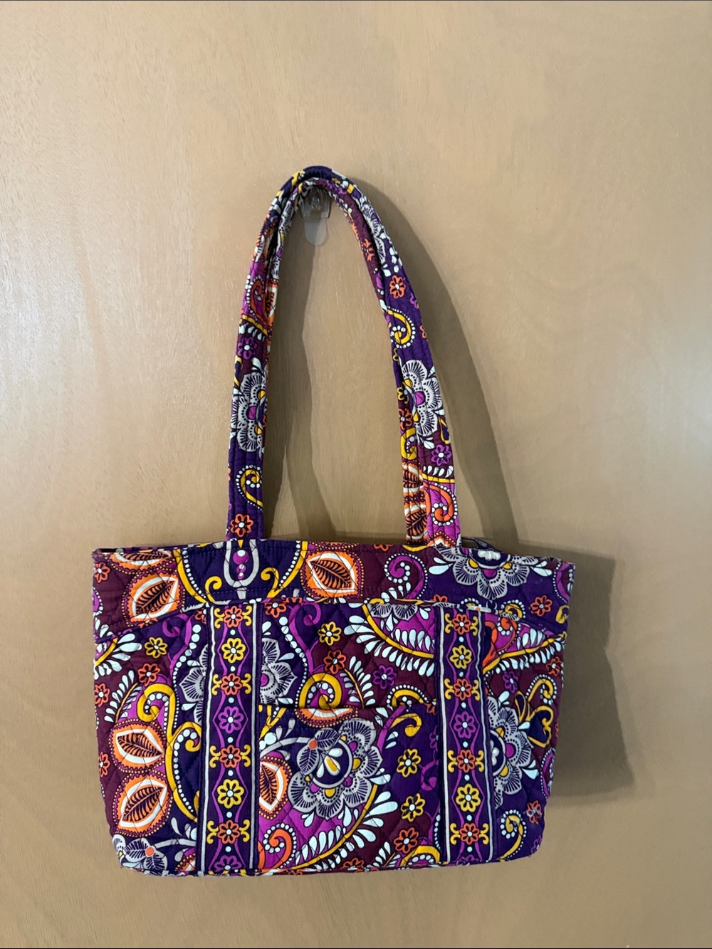 Vera Bradley Purple Paisley Quilted Shoulder Tote with Yellow & Orange Accents